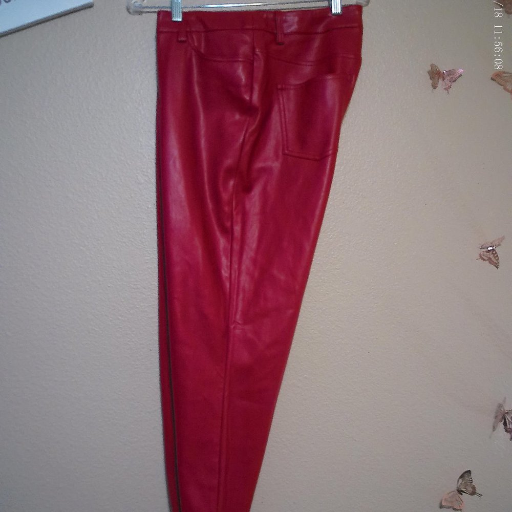 Red Faux Leather Pants With Ankle Zipper Detail SZ 14 by Venus